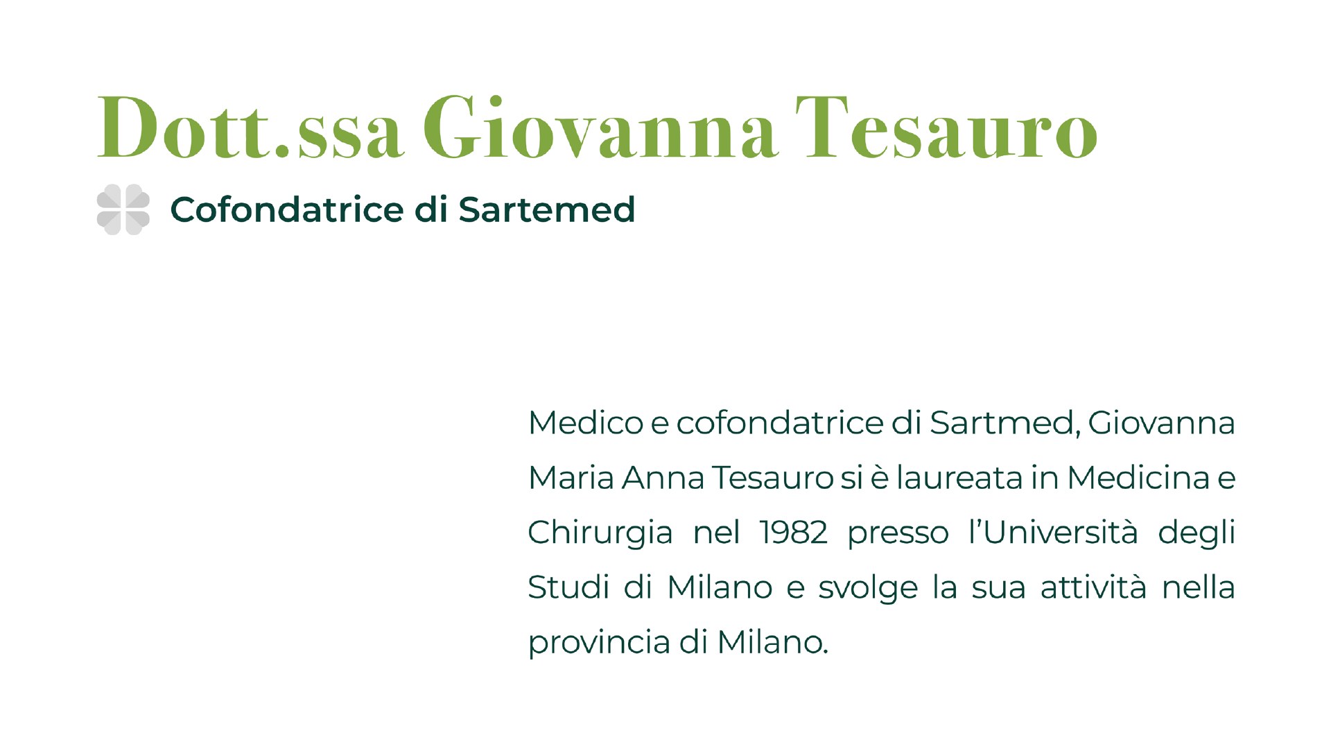 Dott.ssa Giovanna Tesauro, cofondatrice di Sartemed